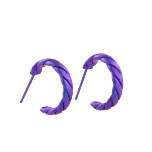 Small Flat Twisted Purple Hoop Earrings